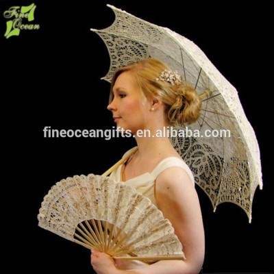 Wholesale Belgium summer fancy cheap mini white China fabric sun parasol lady lace umbrella for wedding