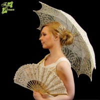 Victorian style white lace parasol with fan set