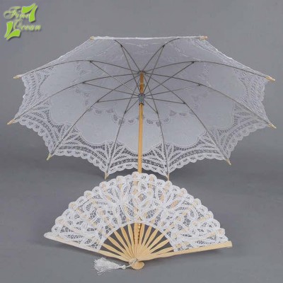 Wholesale decoration parasol white bride umbrella & fan