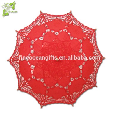 Wholesaler red lace fabric parasol waterproof decoration indian wedding umbrella